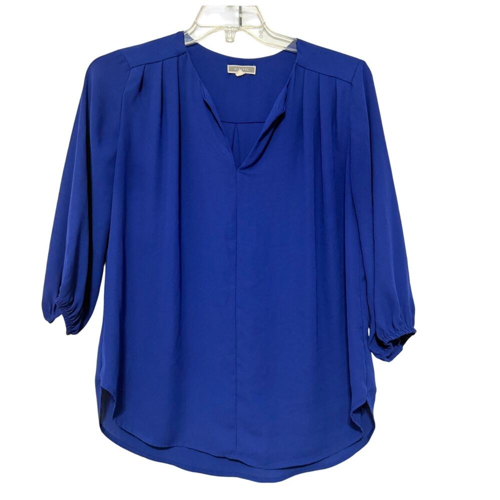 Pleione Solid Royal Blue Sheer Blouse/Tunic, Size M